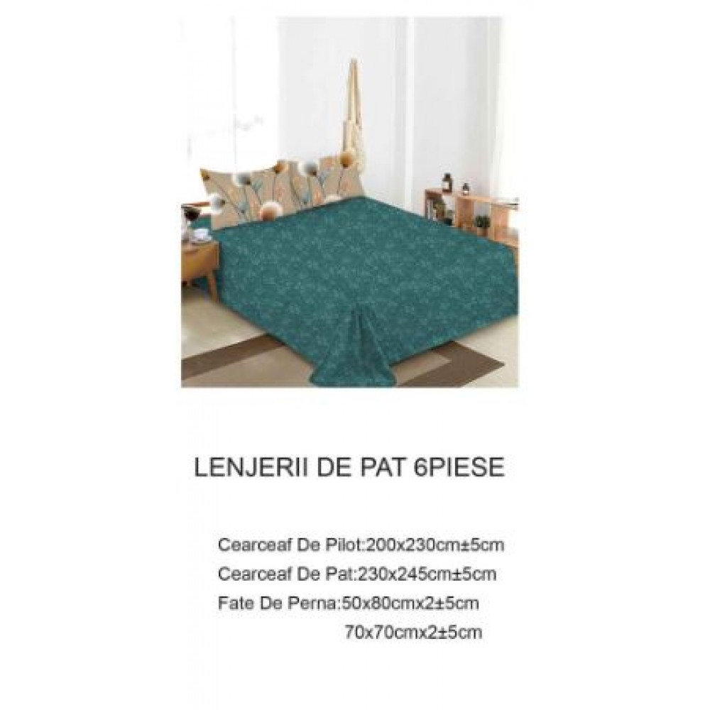 Lenjerie de pat dublu Din Finet, 6 piese, Pentru pat de 2 persoane, 230x245cm, BN-81