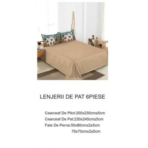 Lenjerie de pat dublu Din Finet, 6 piese, Pentru pat de 2 persoane, 230x245cm, BN-82