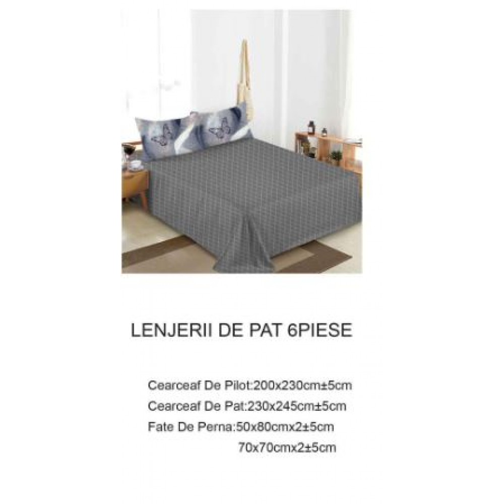 Lenjerie de pat dublu Din Finet, 6 piese, Pentru pat de 2 persoane, 230x245cm, BN-85