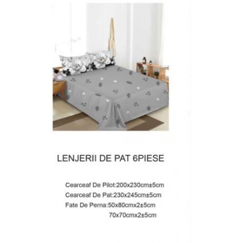 Lenjerie de pat dublu Din Finet, 6 piese, Pentru pat de 2 persoane, 230x245cm, BN-86