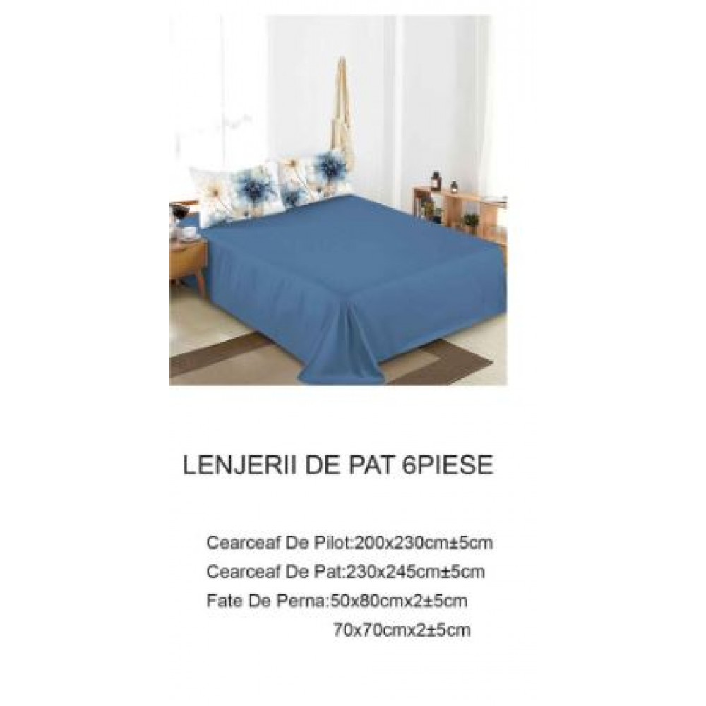 Lenjerie de pat dublu Din Finet, 6 piese, Pentru pat de 2 persoane, 230x245cm, BN-88