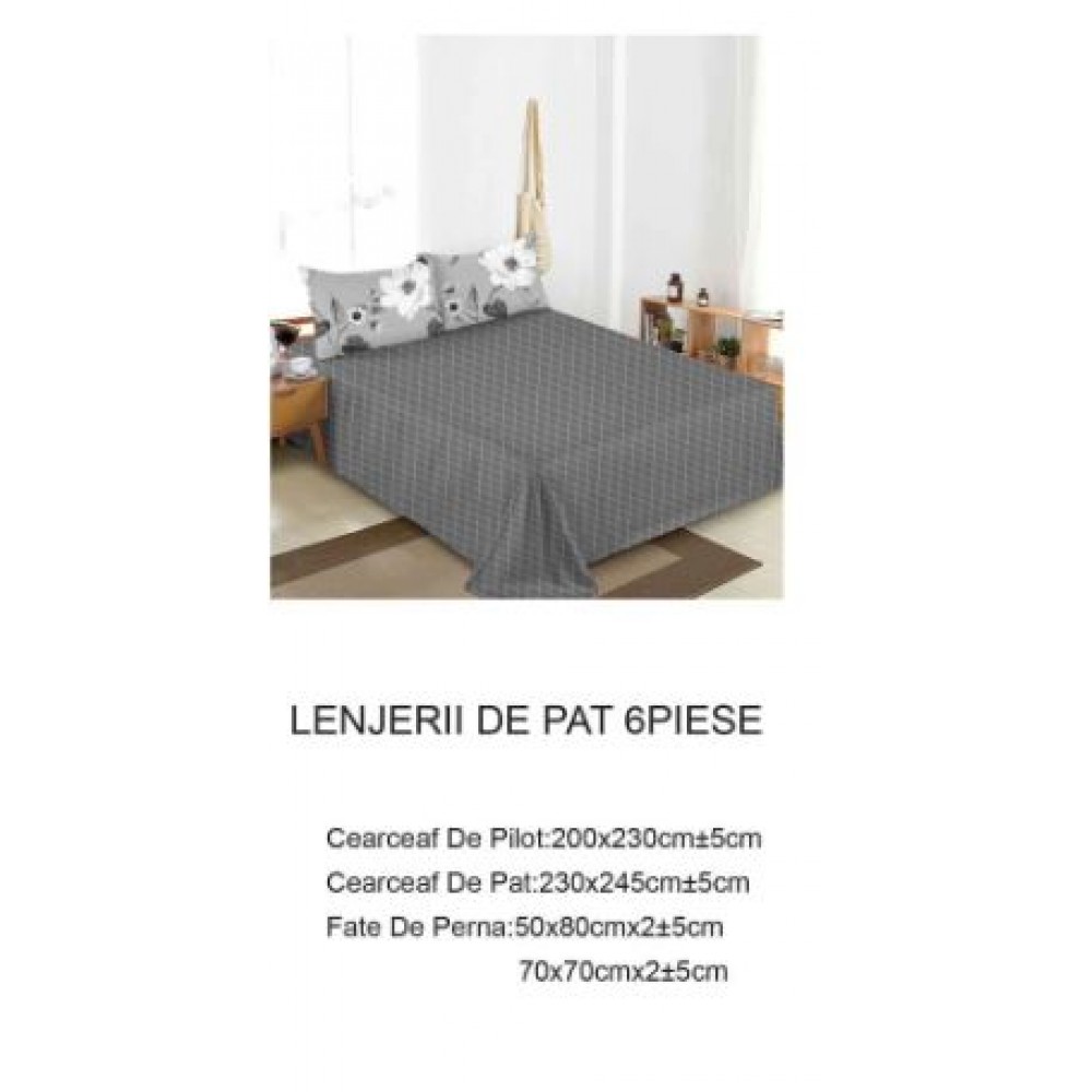 Lenjerie de pat dublu Din Finet, 6 piese, Pentru pat de 2 persoane, 230x245cm, BN-89