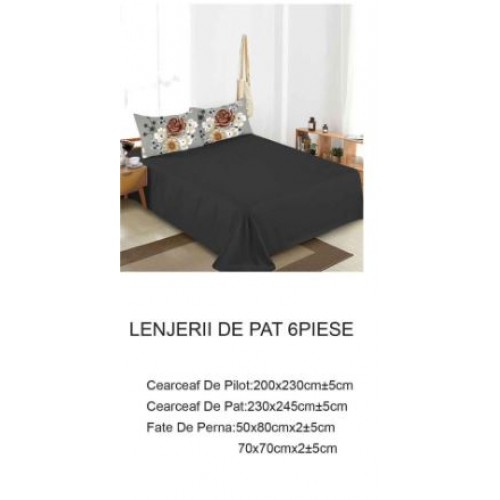 Lenjerie de pat dublu Din Finet, 6 piese, Pentru pat de 2 persoane, 230x245cm, BN-90