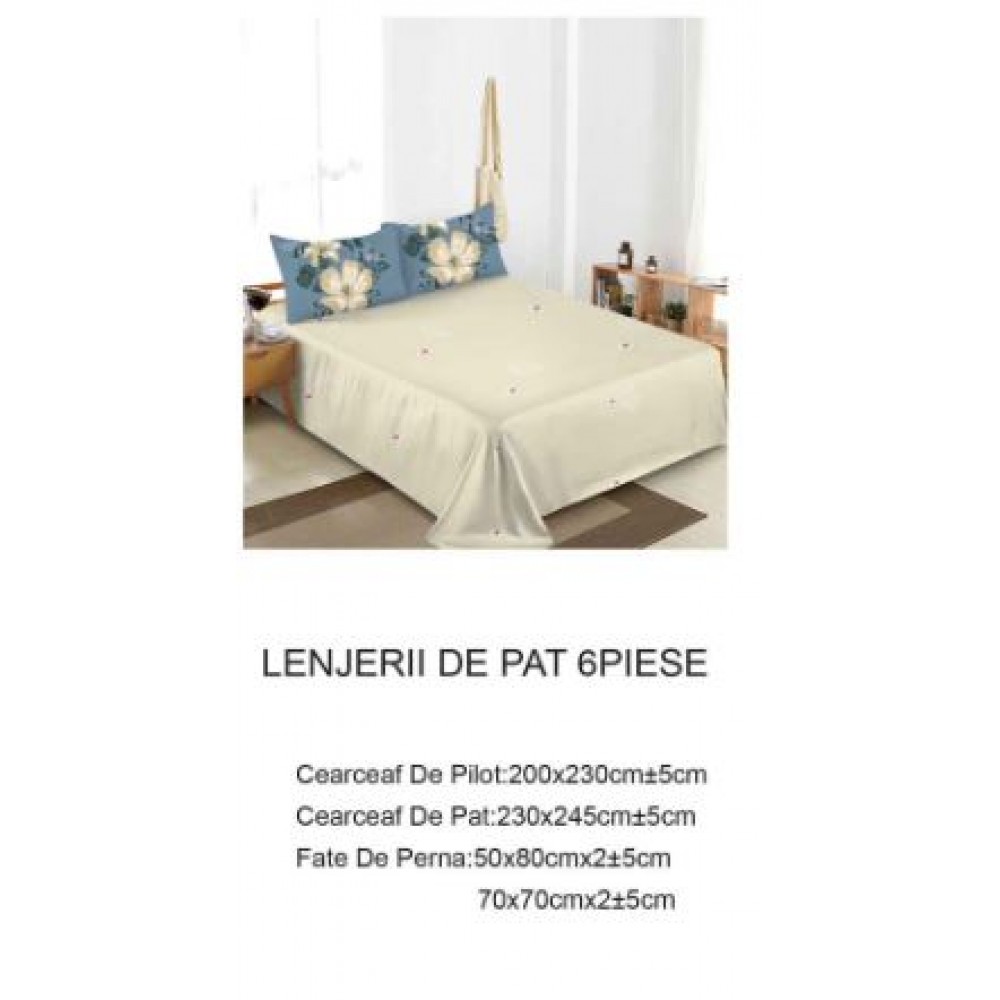 Lenjerie de pat dublu Din Finet, 6 piese, Pentru pat de 2 persoane, 230x245cm, BN-91
