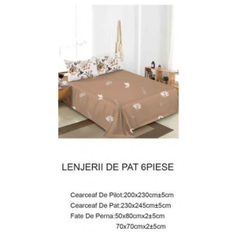 Lenjerie de pat dublu Din Finet, 6 piese, Pentru pat de 2 persoane, 230x245cm, BN-92