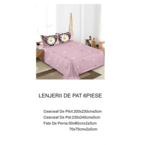Lenjerie de pat dublu Din Finet, 6 piese, Pentru pat de 2 persoane, 230x245cm, BN-93
