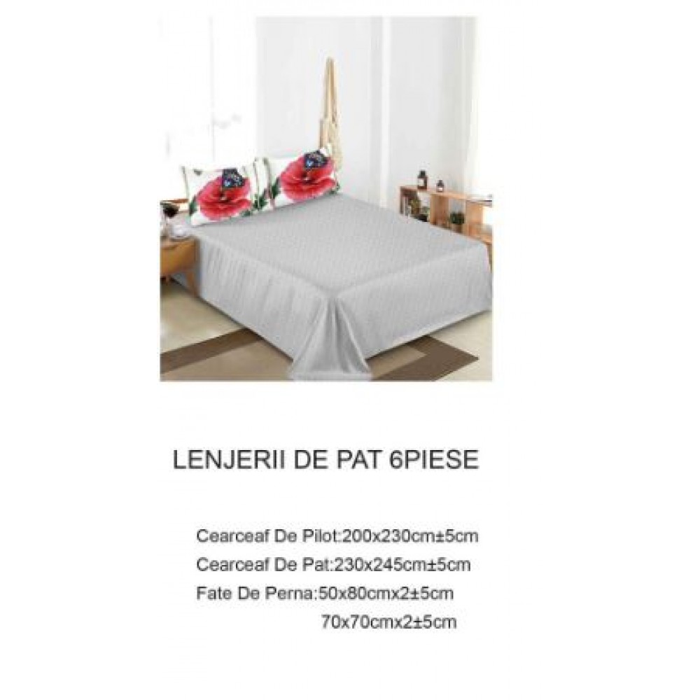 Lenjerie de pat dublu Din Finet, 6 piese, Pentru pat de 2 persoane, 230x245cm, BN-94