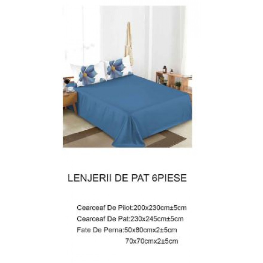 Lenjerie de pat dublu Din Finet, 6 piese, Pentru pat de 2 persoane, 230x245cm, BN-95