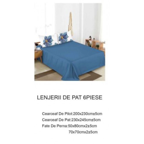 Lenjerie de pat dublu Din Finet, 6 piese, Pentru pat de 2 persoane, 230x245cm, BN-95