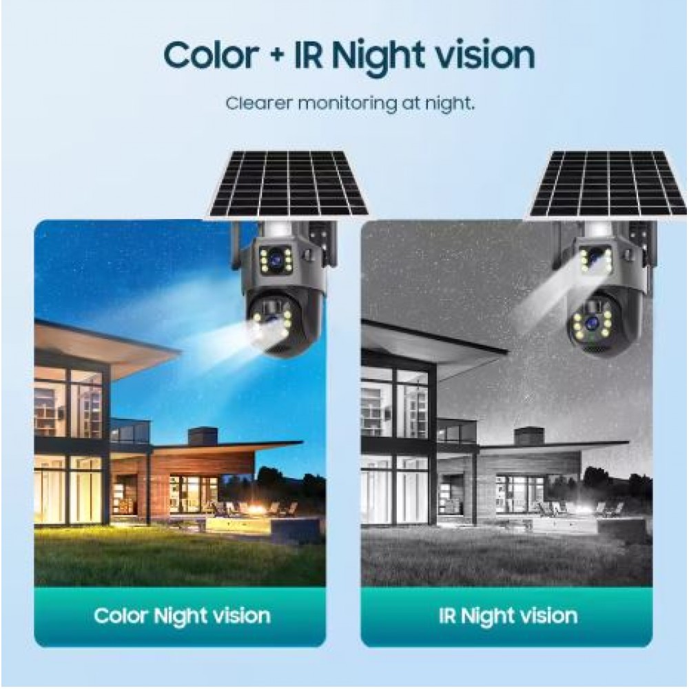 Camera supraveghere 3MP, WIFI 4G rotativa cu panou solar 7.5W, PTZ, 1080P, senzor miscare, night vision, aplicatie V380 Pro