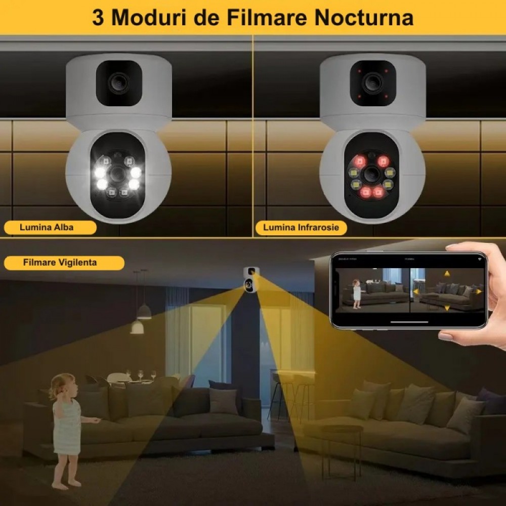 Camera de Supraveghere cu Lentila Dubla 4MP, Zoom, IP si PTZ / V380