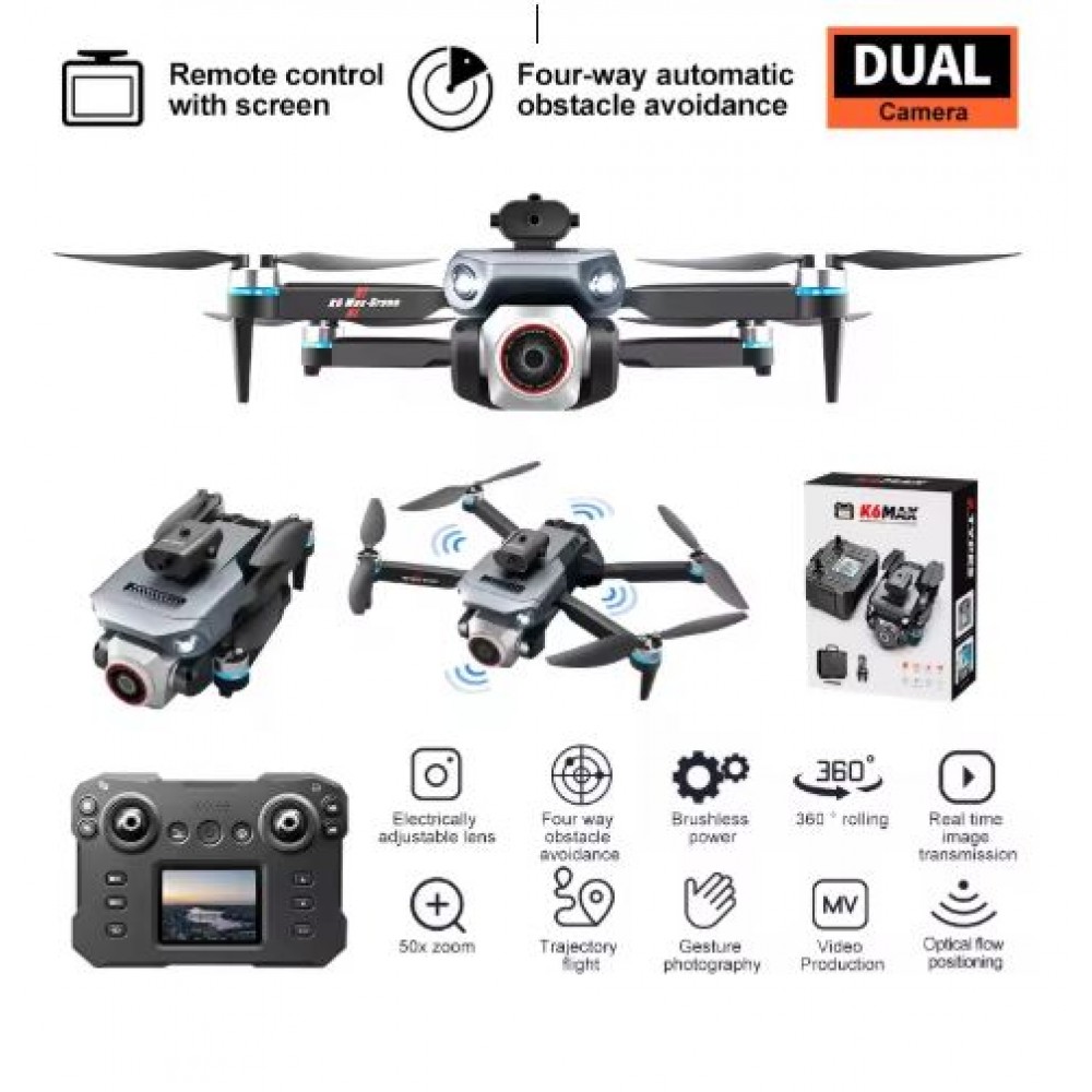 Drona Profesionala K6 MAX cu 4K HD Camera si Zoom 50x - Sistem Avansat de Evitare a Obstacolelor si Control Inteligent