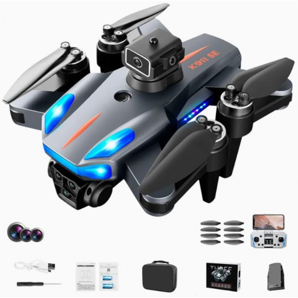 Dronă cu motor fără perii K911 Se cu 3 camere pentru evitarea obstacolelor Quadcopter GPS pliabil cu 1 baterie - mufă UE