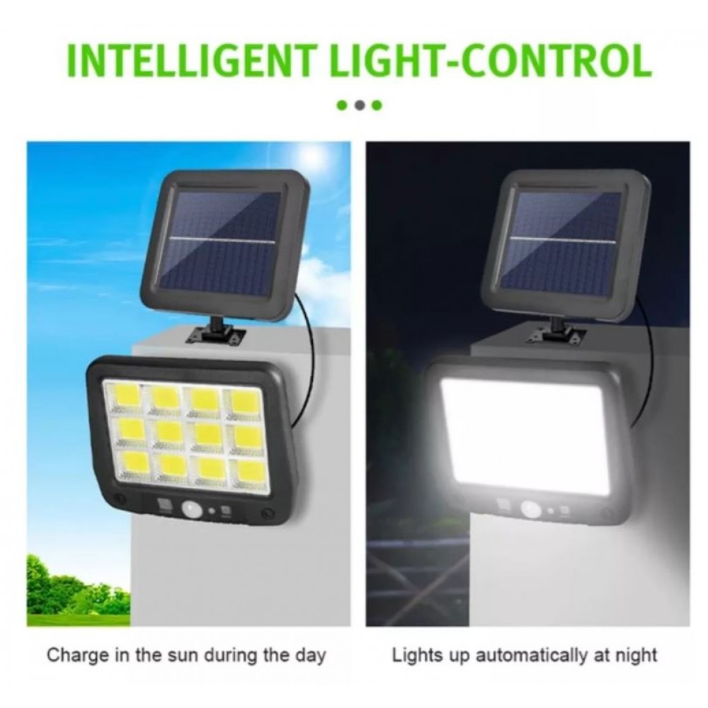 Lampă solară divizată COB Iluminat exterior de perete de grădină ,LED 216 Senzor de mișcare cu panou solar LED
