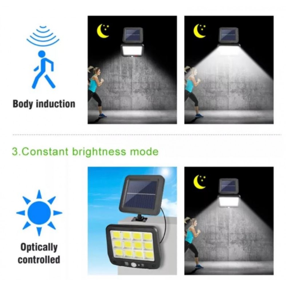 Lampă solară divizată COB Iluminat exterior de perete de grădină ,LED 216 Senzor de mișcare cu panou solar LED