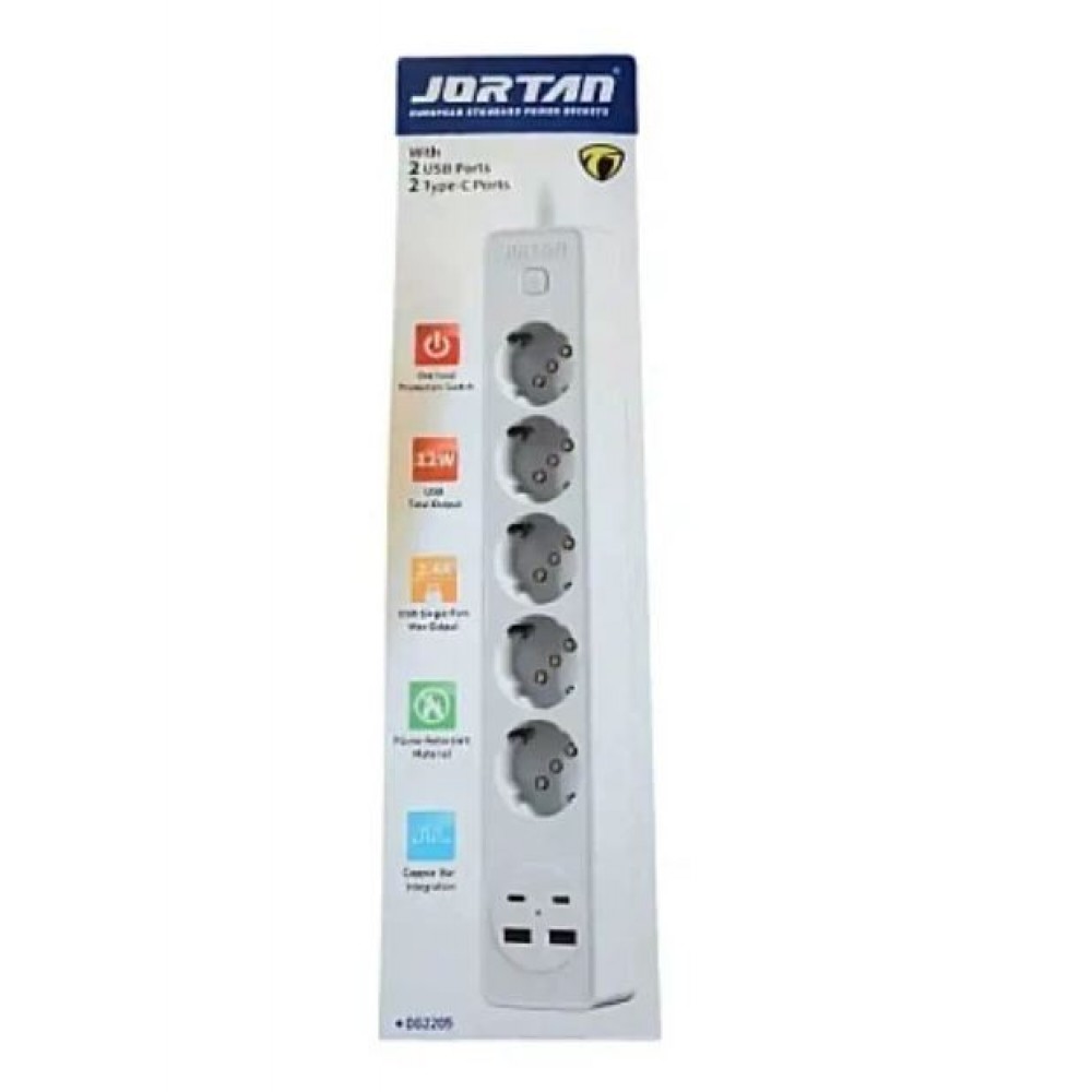 Prelungitor JORTAN OG2205 cu 5 prize 2 porturi USB si 2 Type C 2 metri