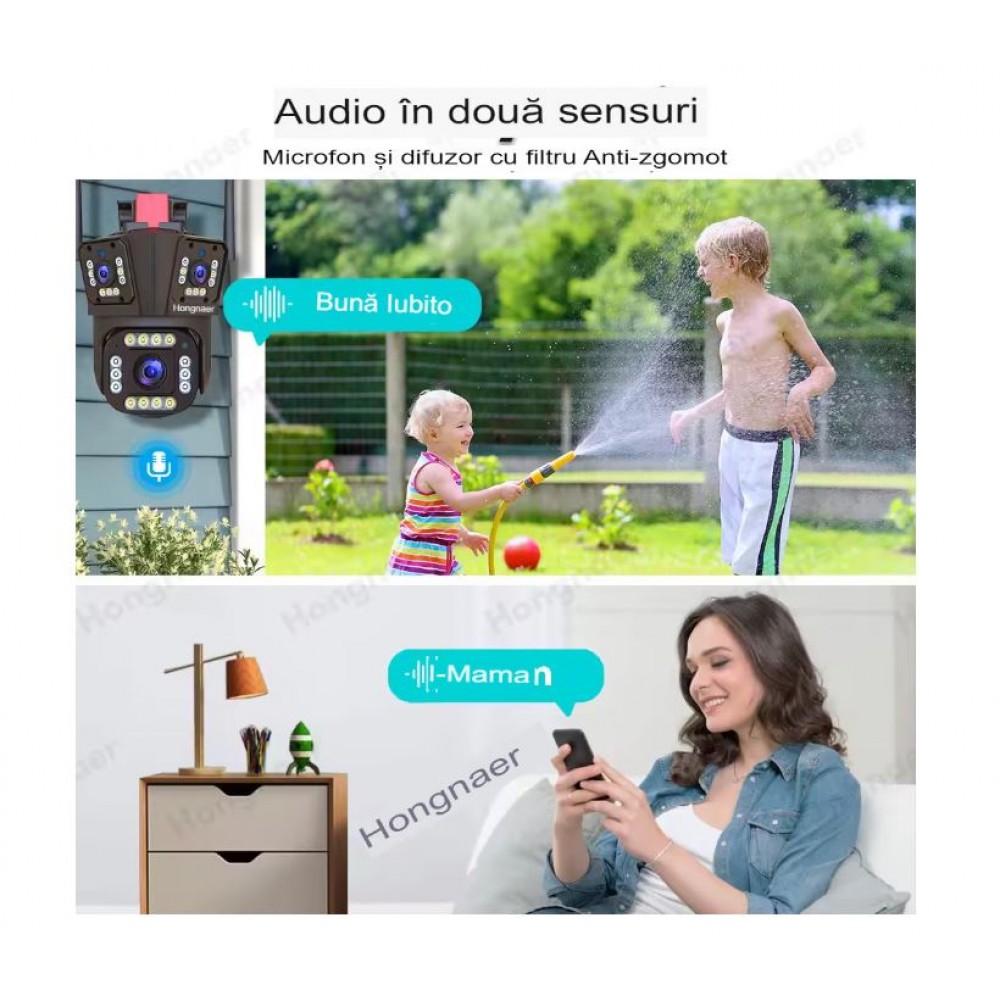Camera de Supraveghere Tripla WIFI BULLET-DOME ,12MP, Exterior si Interior, Ultra HD, Rotire 360, Leduri, Alarma, Senzor Miscare