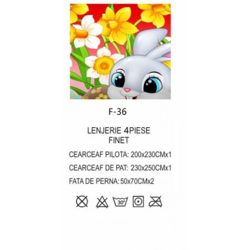 Lenjerie De Pat 4 piese, De Paste, Din Bumbac Finet, Pat 2 Persoane Bunny 230x250cm, EF-36