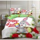 Lenjerie De Pat 4 piese, De Paste, Din Bumbac Finet, Pat 2 Persoane Cu Paste fericit, 230x250cm, EF-28