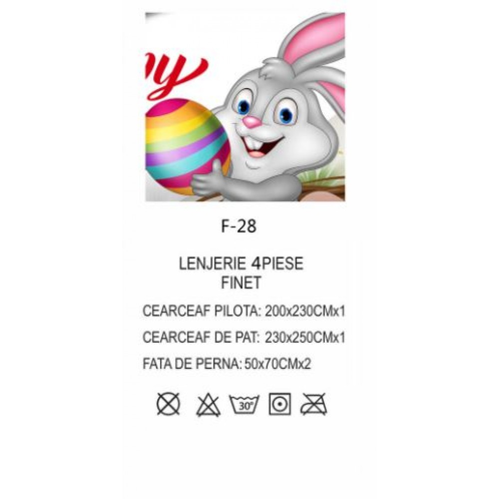 Lenjerie De Pat 4 piese, De Paste, Din Bumbac Finet, Pat 2 Persoane Cu Paste fericit, 230x250cm, EF-28
