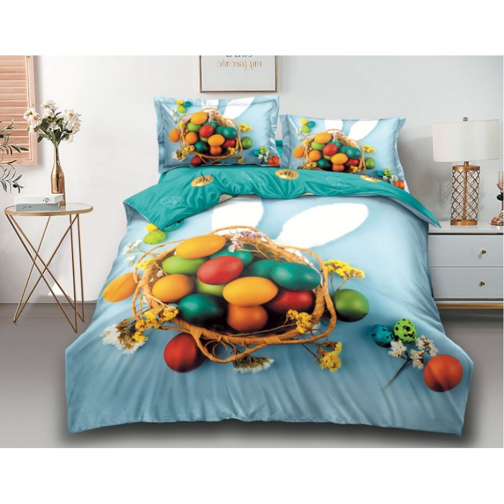 Lenjerie De Pat 4 piese, De Paste, Din Bumbac Finet, Pat 2 Persoane Cu Model de Paste, 230x250cm, EF-2