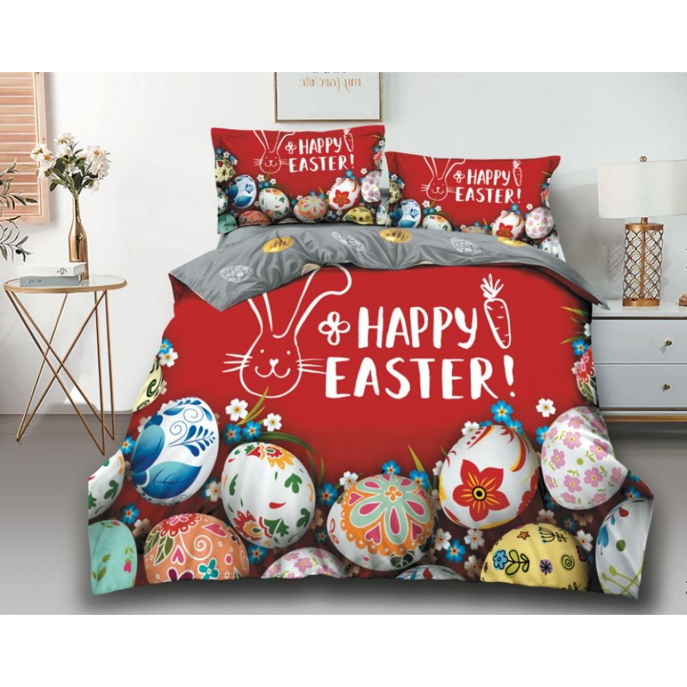 Lenjerie De Pat 4 piese, De Paste, Din Bumbac Finet, Pat 2 Persoane Cu Paste Bunny, 230x250cm, EF-21