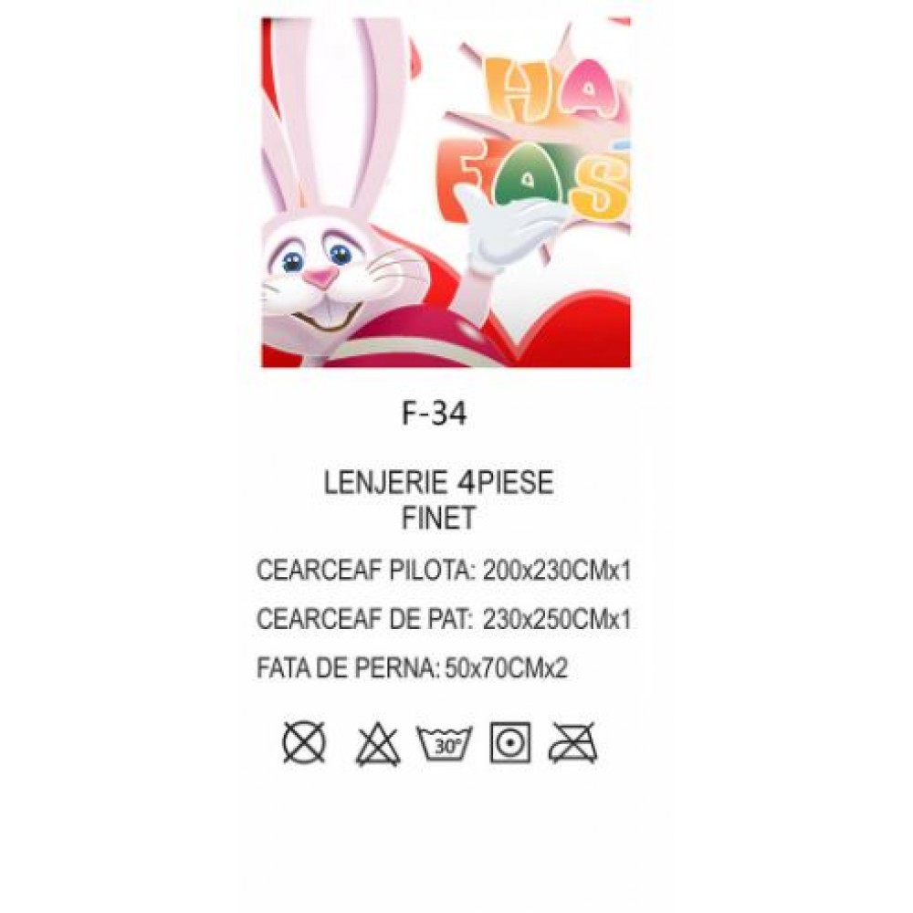 Lenjerie De Pat 4 piese, De Paste, Din Bumbac Finet, Pat 2 Persoane Rosu-Multicolor, 230x250cm, EF-34