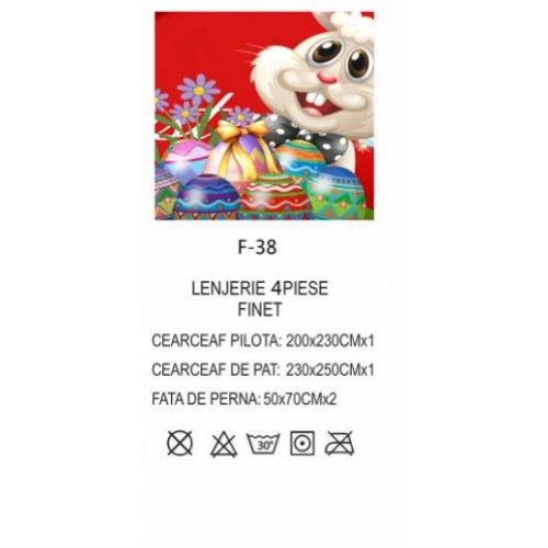 Lenjerie De Pat 4 piese, De Paste, Din Bumbac Finet, Pat 2 Persoane Rosu-Multicolor, 230x250cm, EF-38