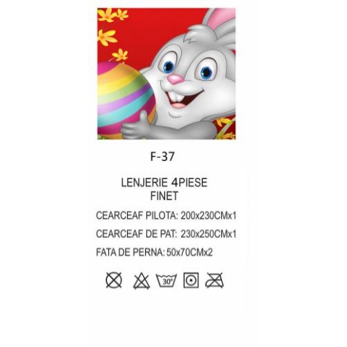 Lenjerie De Pat 4 piese, De Paste, Din Bumbac Finet, Pat 2 Persoane Happy Easter, 230x250cm, EF-37