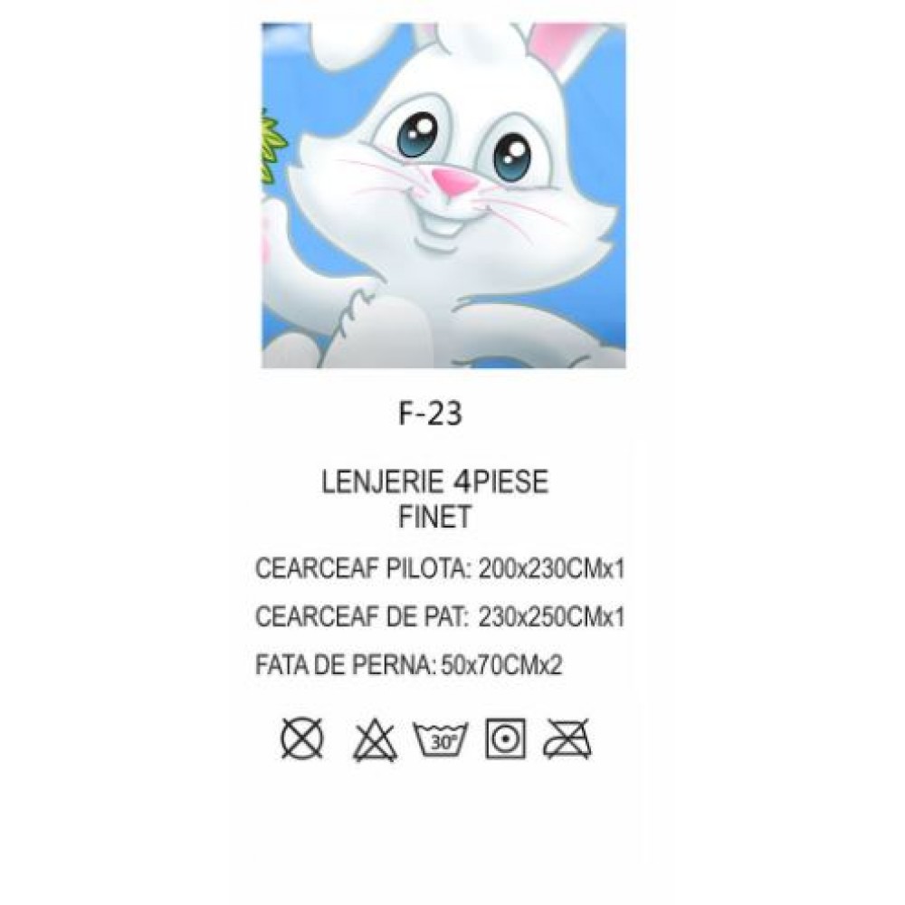 Lenjerie De Pat 4 piese, De Paste, Din Bumbac Finet, Pat 2 Persoane Cu Iepuras, 230x250cm, EF-23