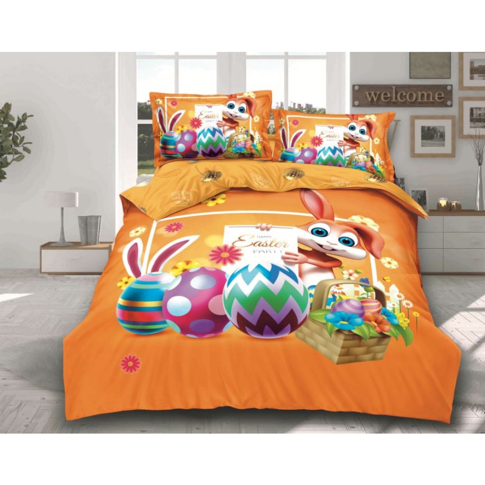 Lenjerie De Pat 4 piese, De Paste, Din Bumbac Finet, Pat 2 Persoane Cu Model de Paste, 230x250cm, EF-16