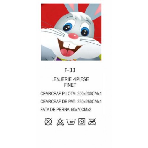 Lenjerie De Pat 4 piese, De Paste, Din Bumbac Finet, Pat 2 Persoane Cu iepurasi si oua, 230x250cm, EF-33