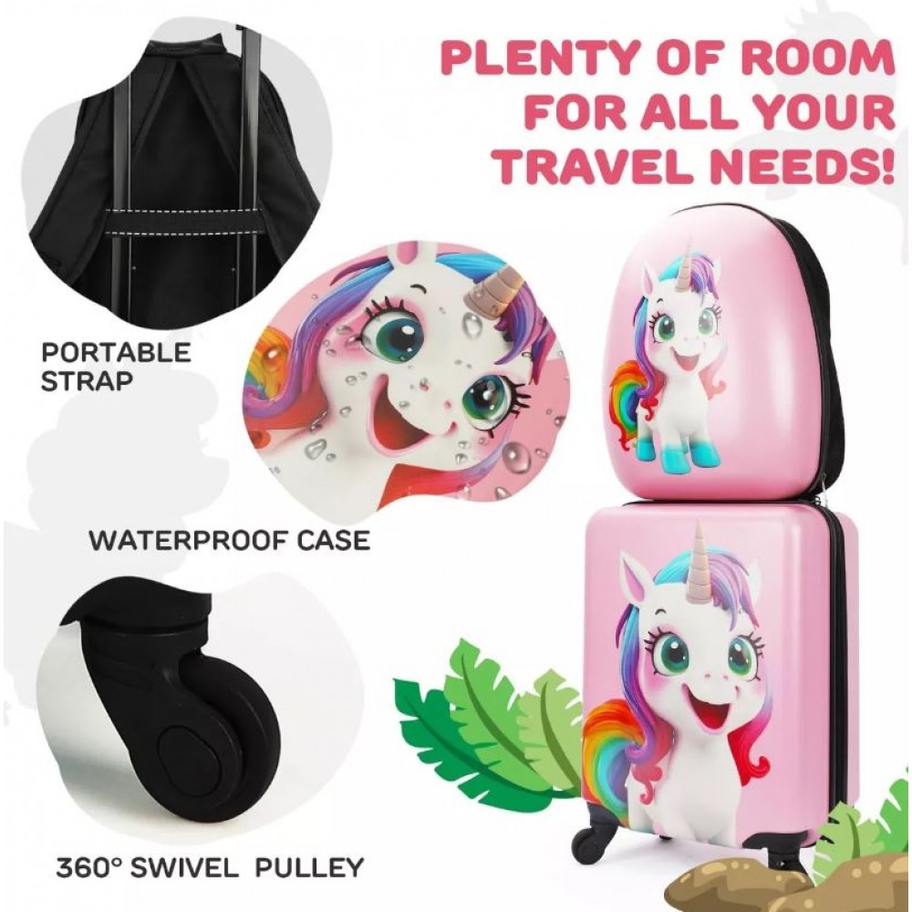 Set 2 bucati, Troler cabina copii si Rucsac copii 47/37 cm, model Unicorn Curcubeu, TR-2