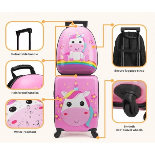 Set 2 bucati, Troler cabina copii si Rucsac copii 47/37 cm, model Smiley Unicorn, TR-3