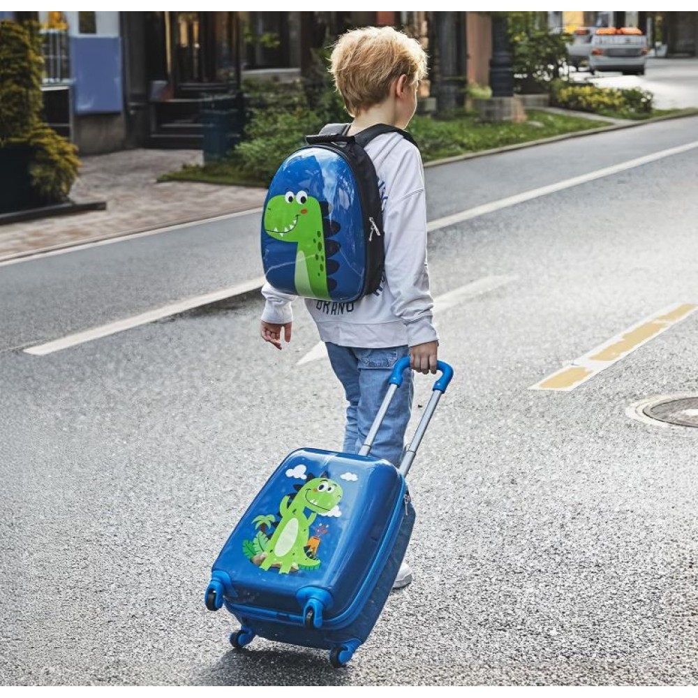 Set 2 bucati, Troler cabina copii si Rucsac copii 47/37 cm, model Dinozaur , TR-4