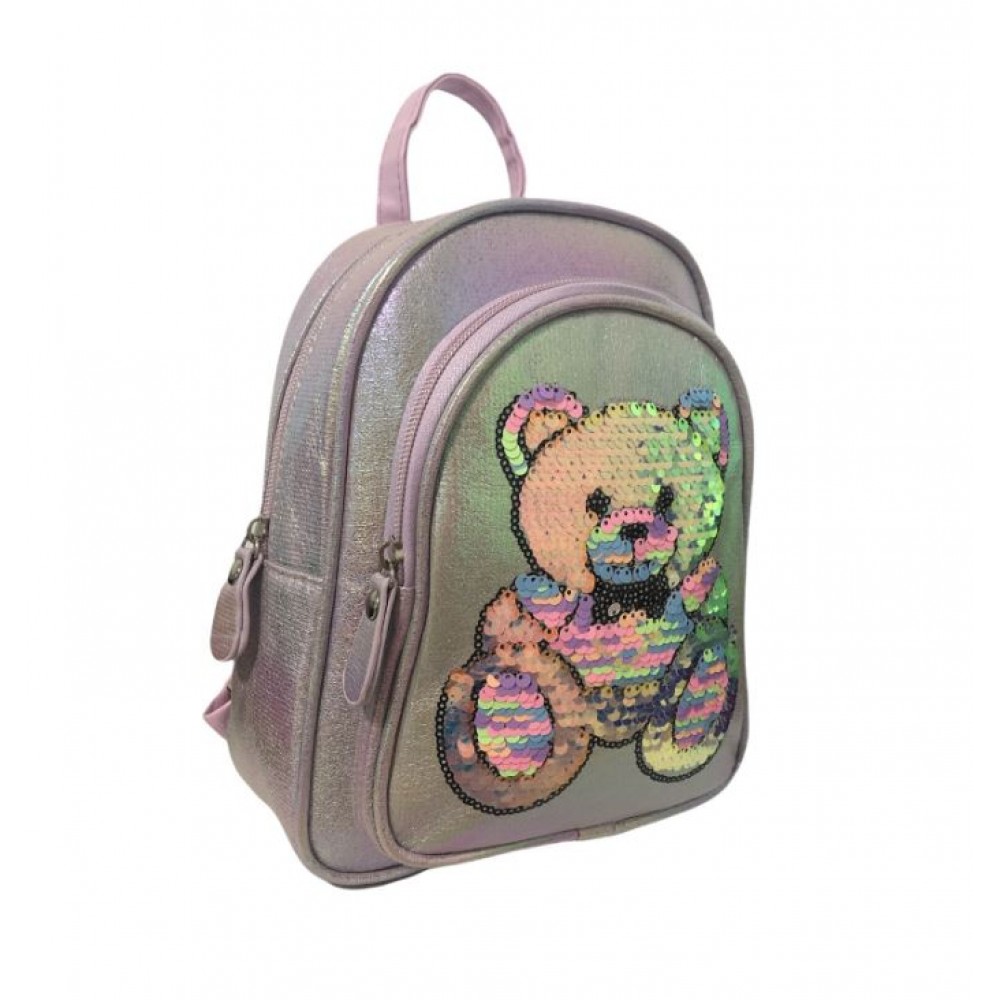 Rucsac copii cu paiete si ursulet , 25 x 20 x 14 cm, Mov, GZ21