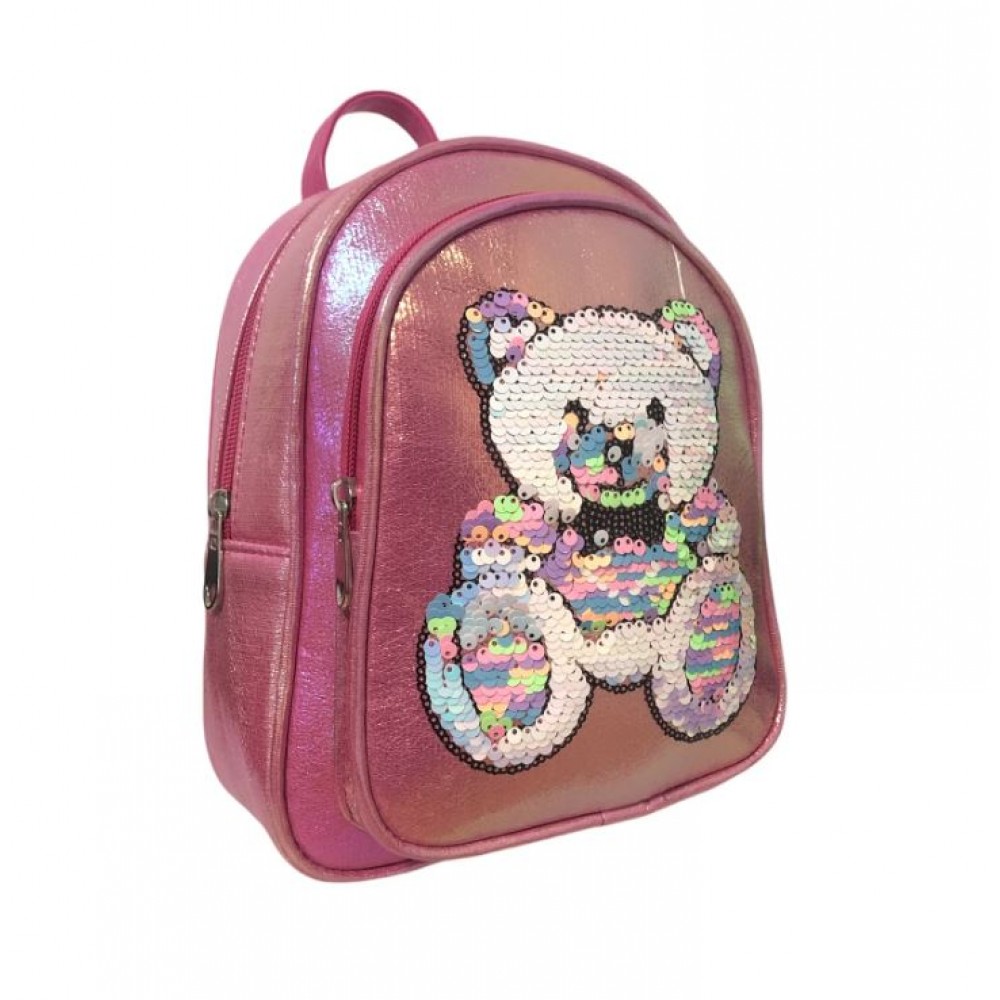 Rucsac copii cu paiete si ursulet , 25 x 20 x 14 cm, Roz, GZ22
