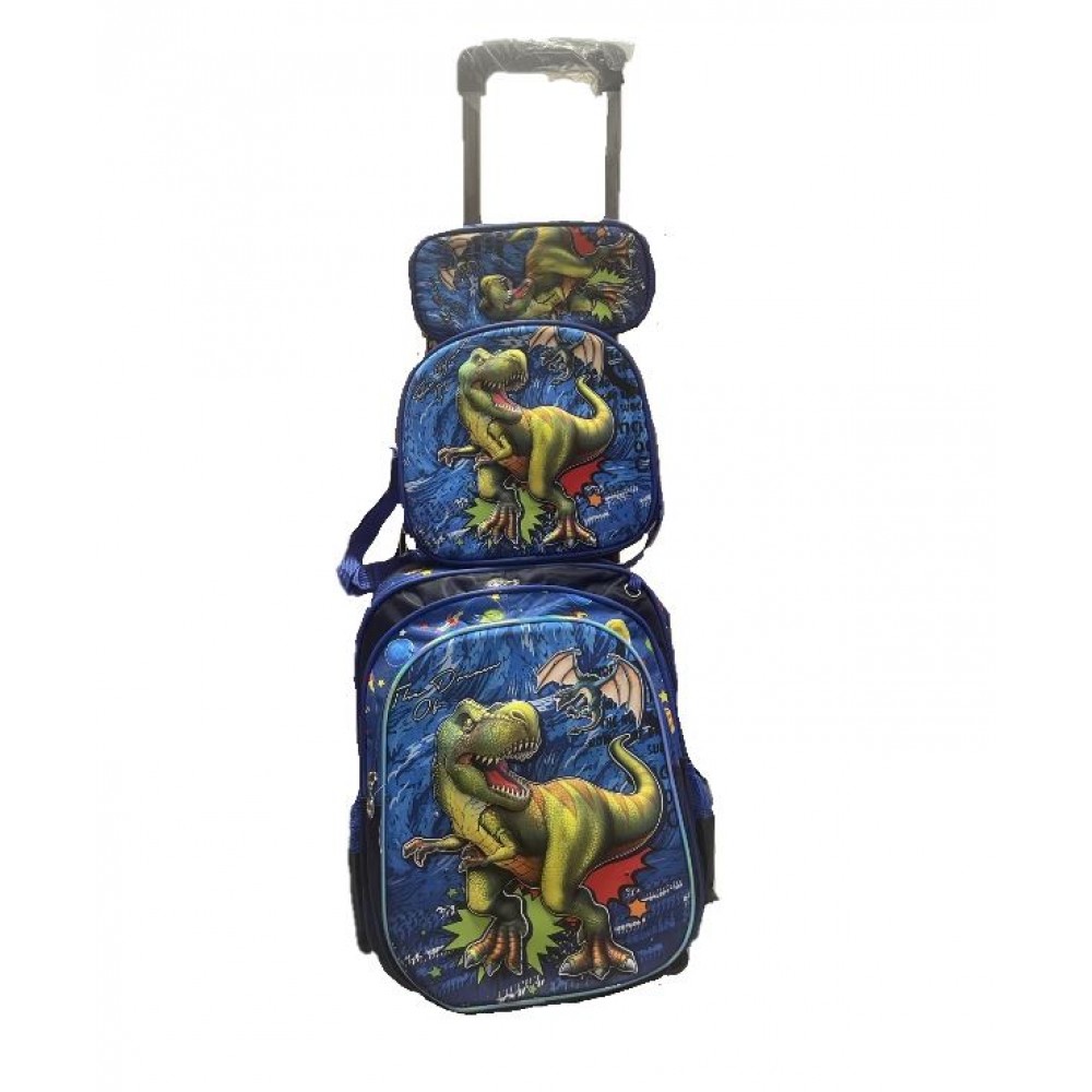 Set Ghiozdan, Geanta pentru Pranz si Penar, Albastru, Model Dinozaur, DNZ1