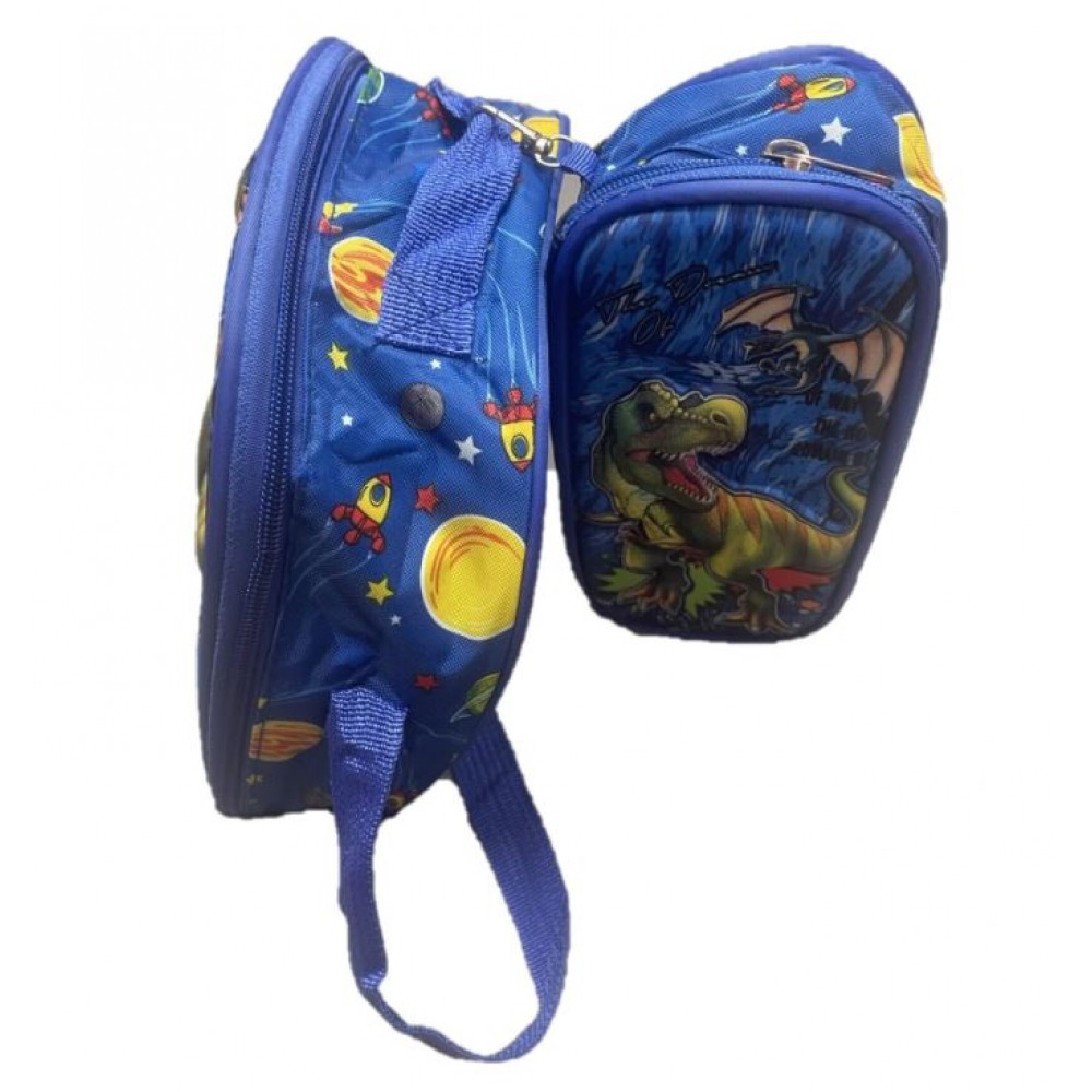 Set Ghiozdan, Geanta pentru Pranz si Penar, Albastru, Model Dinozaur, DNZ1