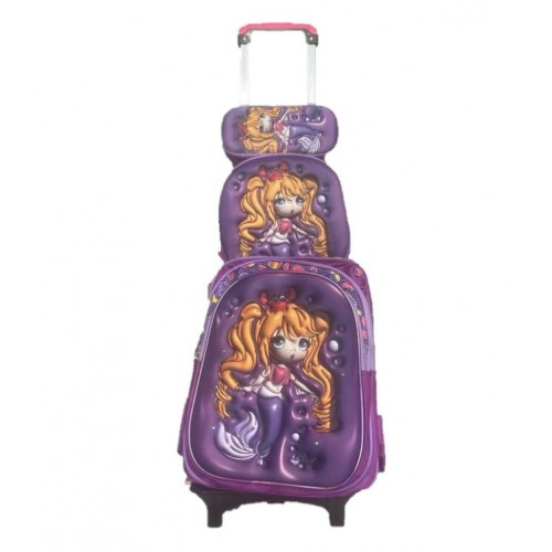 Set Ghiozdan, Geanta pentru Pranz si Penar, Mov, Model Sirena, DNZ3