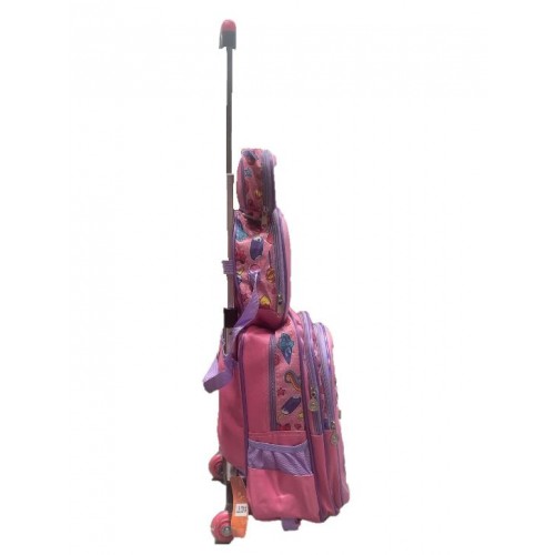 Set Ghiozdan Troler rezistent, cu luminite, Roti din silicon 41x30x18 cm, cu geanta si penar, Baby Unicorn, DNZ6