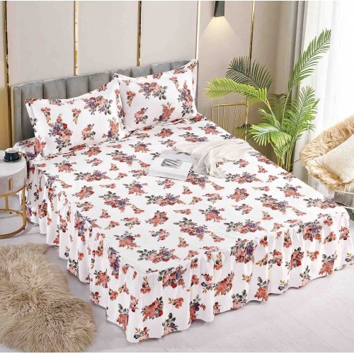 Husa de pat dublu, cu volanase, imprimeu Floral, 3 piese, 2 persoane, Finet, 250x270cm-JO-01