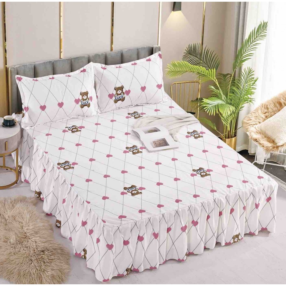 Husa de pat dublu, cu volanase, 3 piese, 2 persoane, Finet, 250x270cm-JO-03