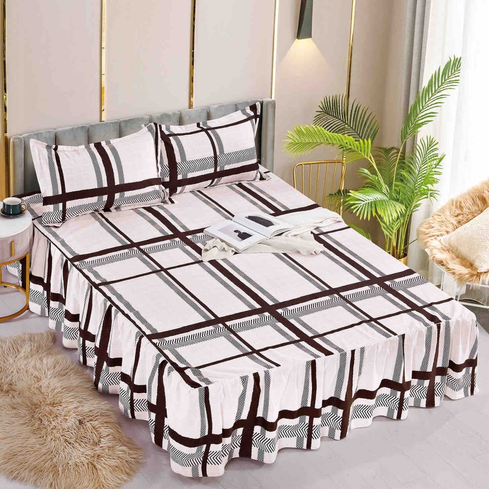 Husa de pat dublu, cu volanase, 3 piese, 2 persoane, Finet, 250x270cm-JO-04