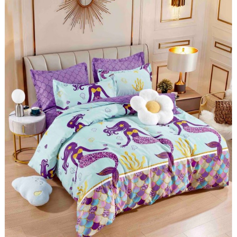 Set Lenjerie Eleganta 6 piese cu elastic din Bumbac Finet, Cearceaf de pat 180x200cm, Pat 2 Persoane, LJ-15