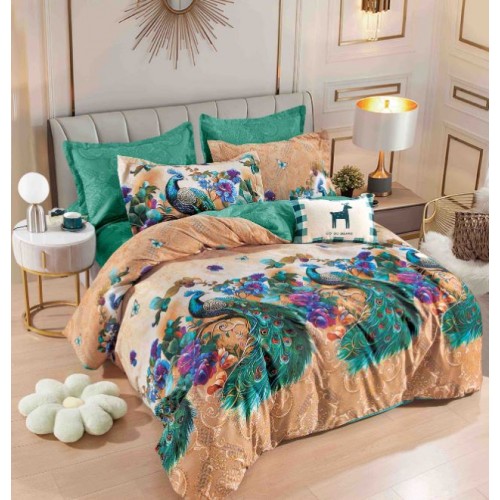Set Lenjerie Eleganta 6 piese cu elastic din Bumbac Finet, Cearceaf de pat 180x200cm, Pat 2 Persoane, LJ-17