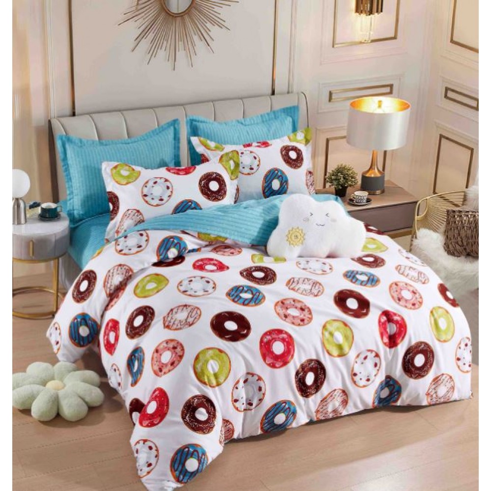 Set Lenjerie Eleganta 6 piese cu elastic din Bumbac Finet, Cearceaf de pat 180x200cm, Pat 2 Persoane, LJ-18
