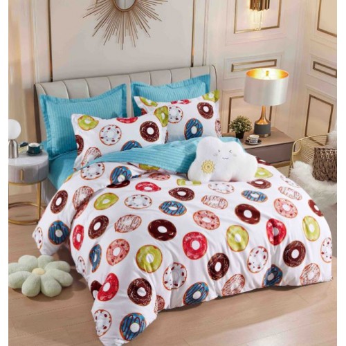 Set Lenjerie Eleganta 6 piese cu elastic din Bumbac Finet, Cearceaf de pat 180x200cm, Pat 2 Persoane, LJ-18