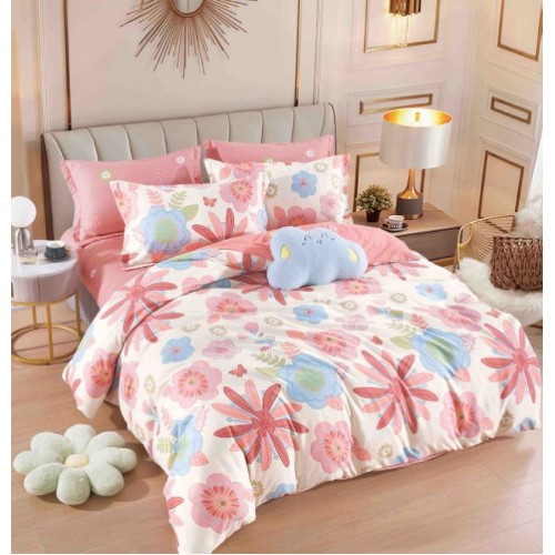 Set Lenjerie Eleganta 6 piese cu elastic din Bumbac Finet, Cearceaf de pat 180x200cm, Pat 2 Persoane, LJ-20