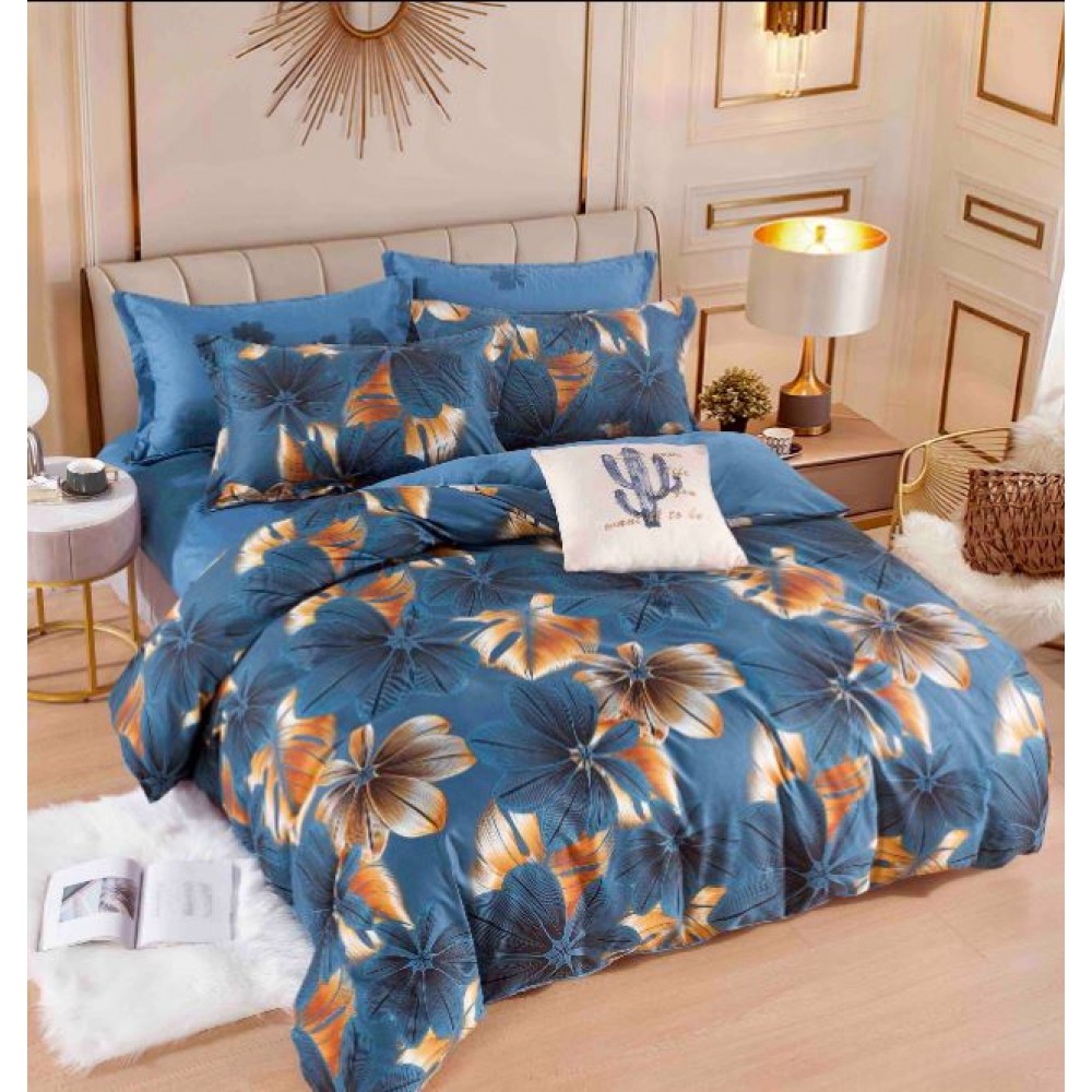 Set Lenjerie Eleganta 6 piese cu elastic din Bumbac Finet, Cearceaf de pat 180x200cm, Pat 2 Persoane, LJ-21